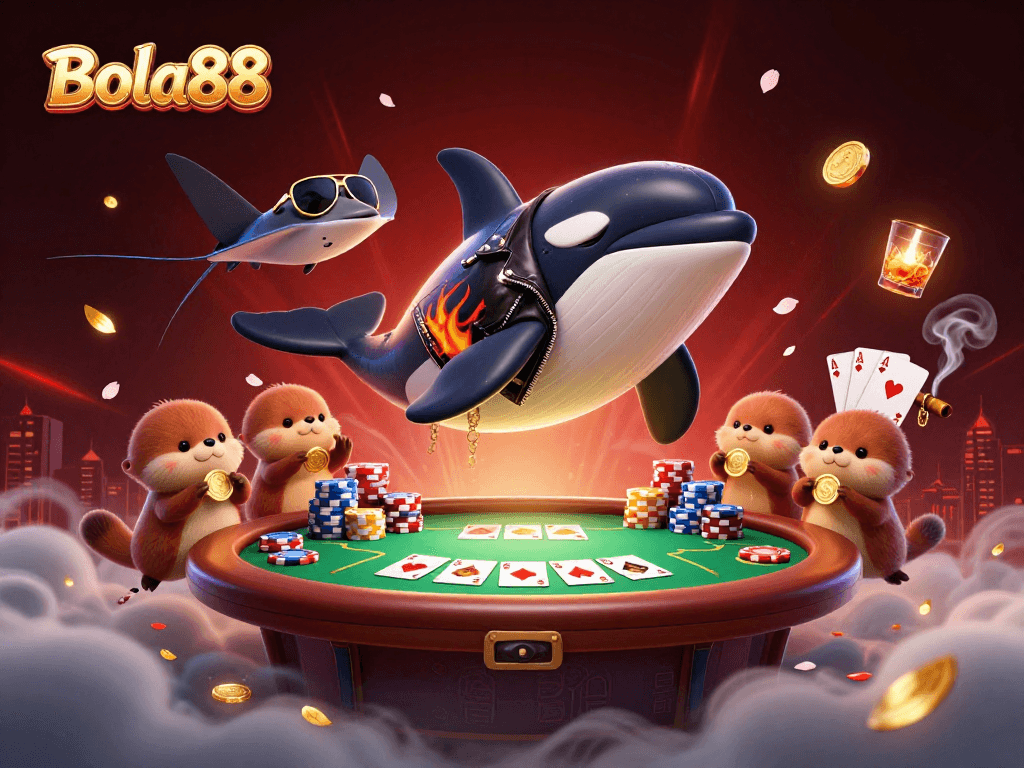 Bola88 membawa keseruan dengan ikan orca dan keluarga berang-berang di meja poker yang seru.