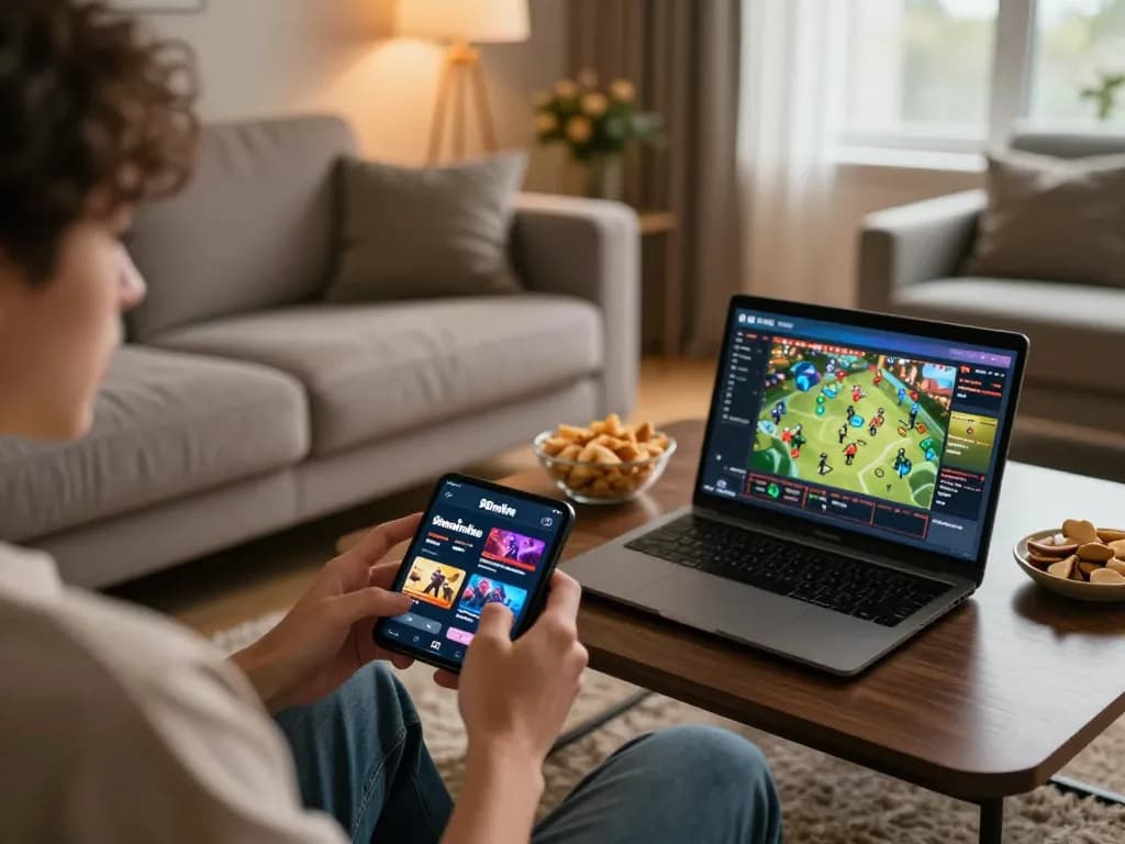 Player browsing the 98winlive app for online casinos, showcasing home gaming setup