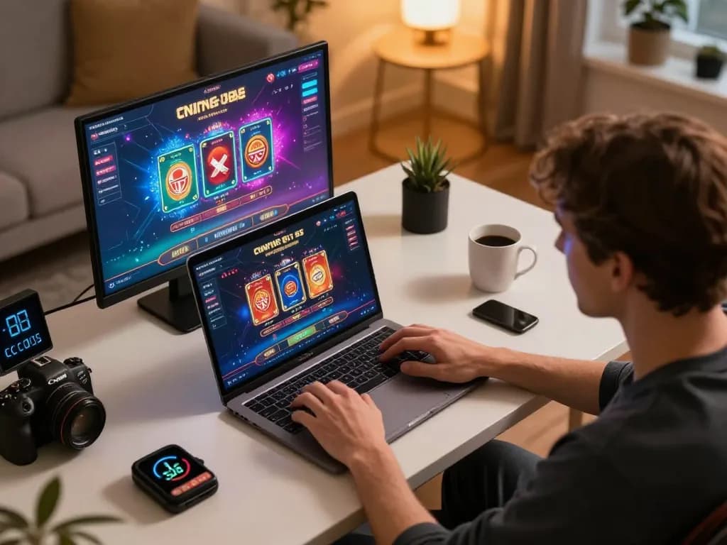 Engaging in online USA casinos gameplay at home with laptop and responsible gaming tools.