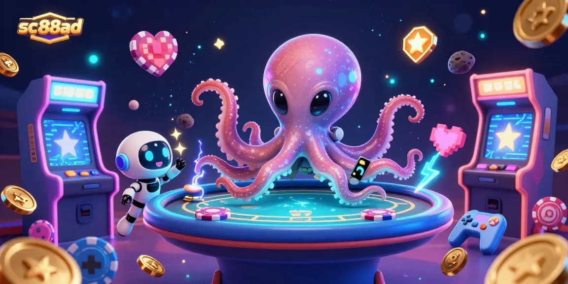 Experience thrilling gameplay at sc88ad with a vibrant casino illustration featuring alien octopus and robotic fun.