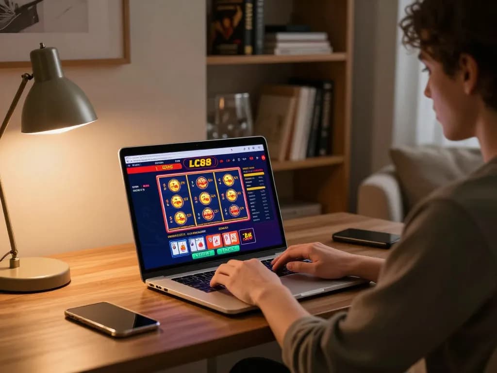 Engaged player analyzing odds and strategies at LC88 online casino for successful bets.