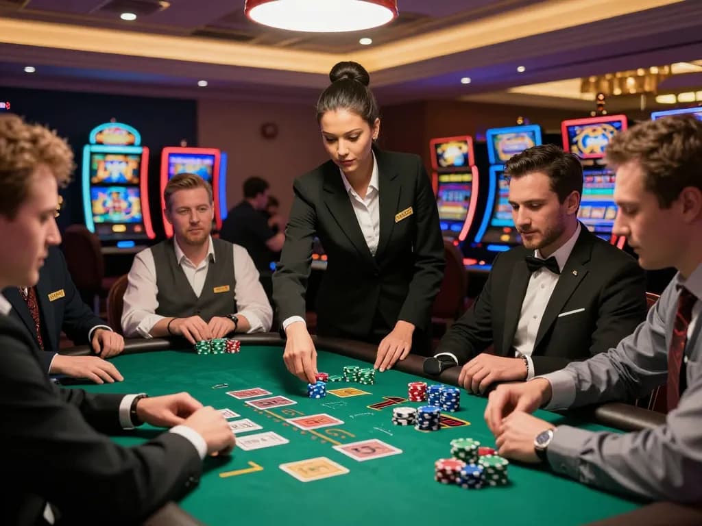Experience thrilling gameplay at a live casino blackjack table with engaging dealers and players.