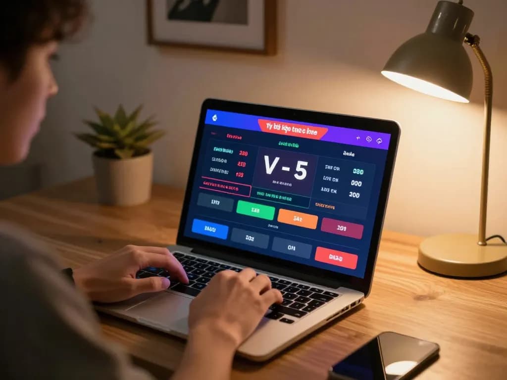Tỷ lệ kèo trực tuyến displayed on laptop screen during sports betting session in a cozy home office.