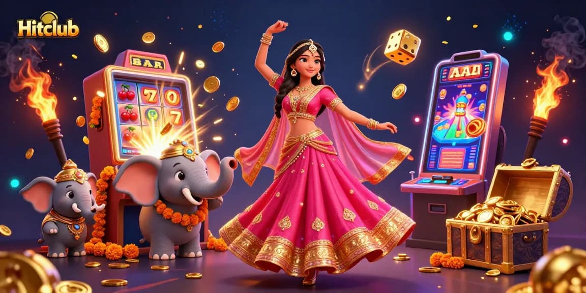 Experience the thrill at Hitclub with a vibrant 3D casino scene featuring jackpot celebrations.