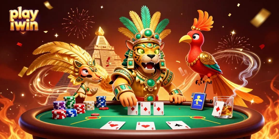Engage in thrilling gameplay with "play iwin" at poker tables amidst colorful chips and festive elements.
