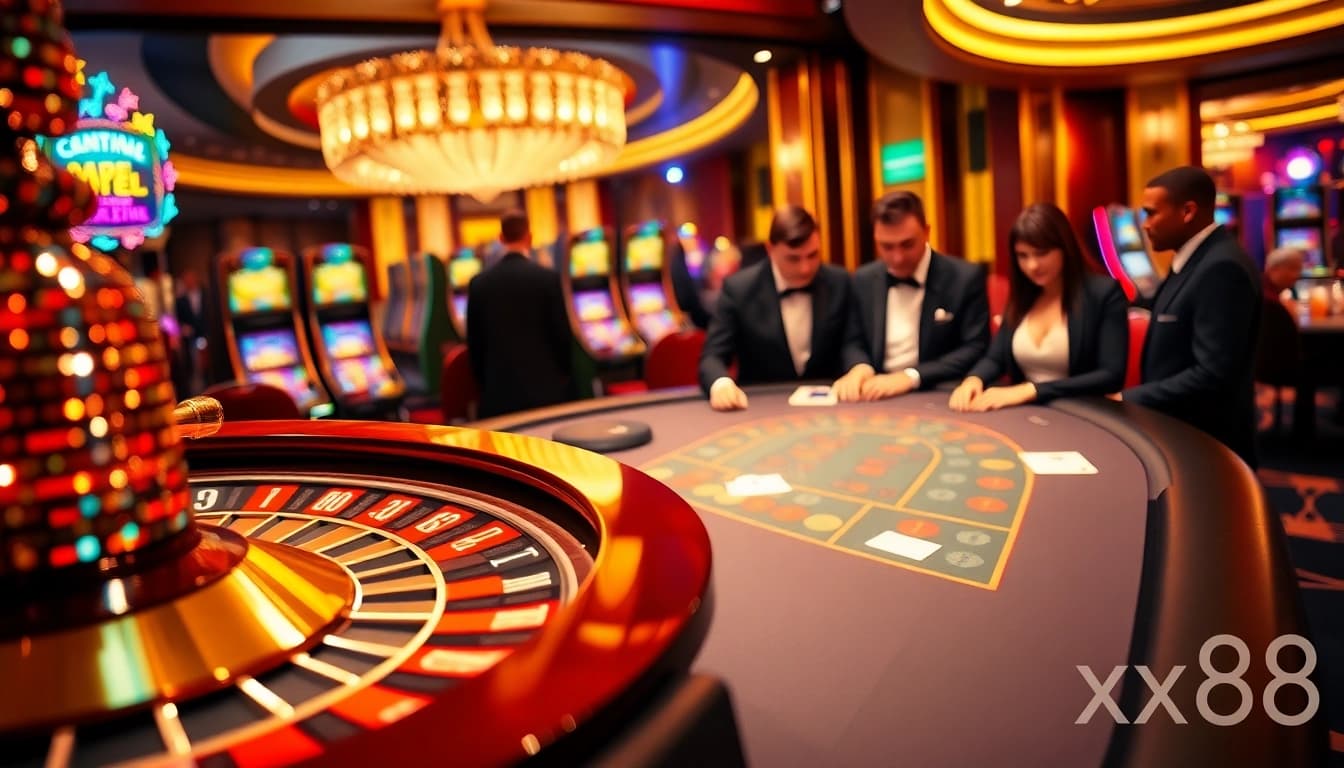 Experience high-stakes excitement at xx88's luxurious casino with vibrant poker action.