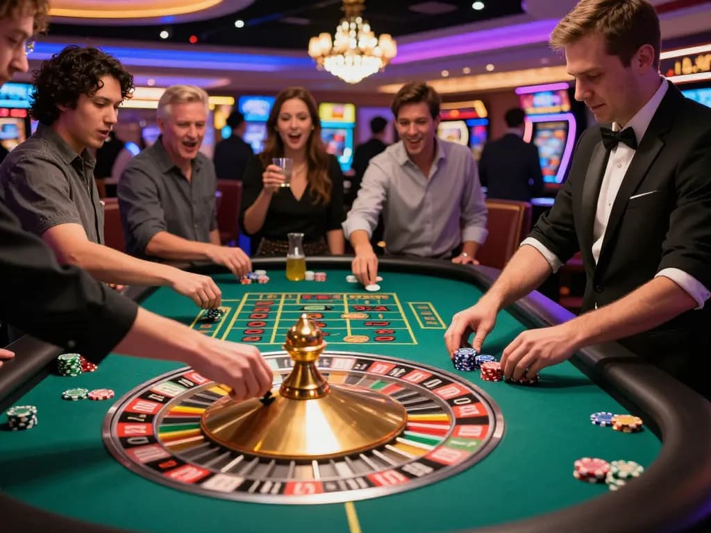 Players excitedly betting at a roulette table in the Go 88 Live Casino, showcasing vibrant atmosphere and engaging gameplay