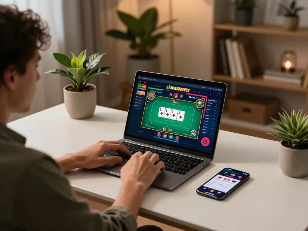 Engaging with mpoid through online poker strategy on a sleek desk setup