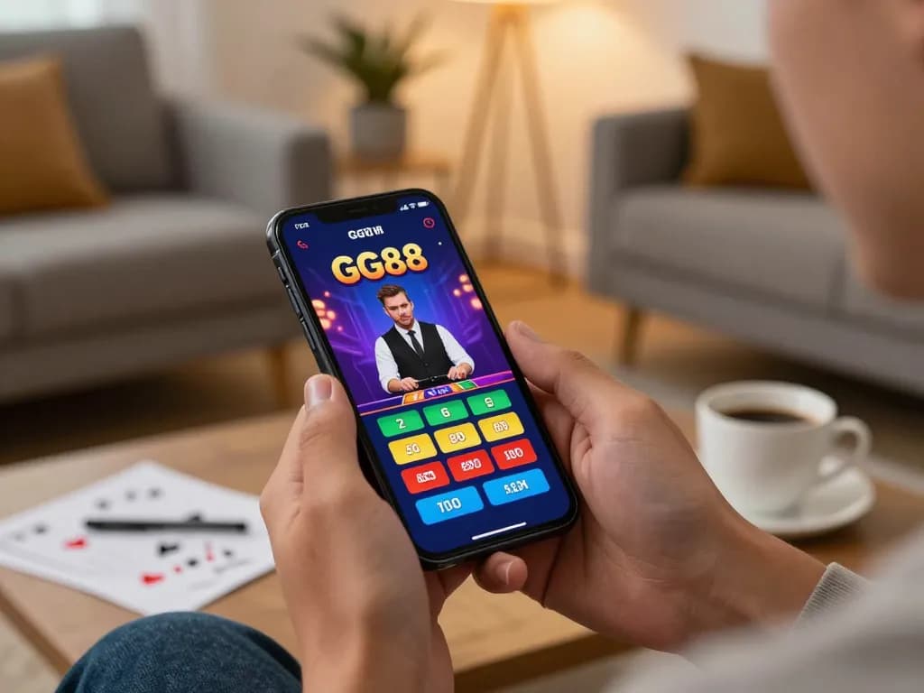 Engaging in GG88 live casino gaming on smartphone, exciting atmosphere of online play.