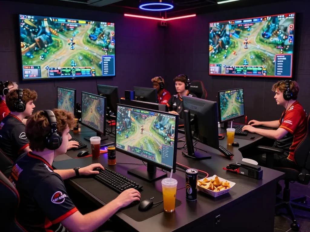 Exciting esports betting scene depicting live tournament atmosphere at https://gglbetsg.org/gglbet-sg/singapore-esports-betting-guide/ with gamers focused on screens and vibrant neon lights enhancing