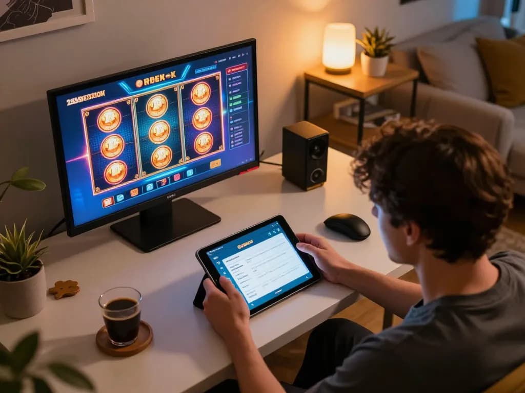 Player enjoying 258bet app for online gaming with a vibrant setup and cozy atmosphere