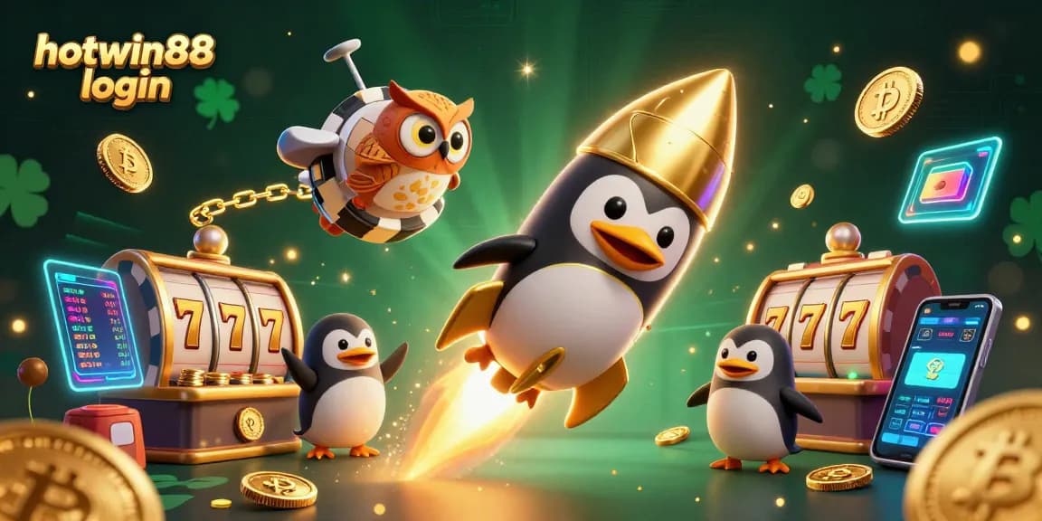 Experience the excitement of hotwin88 login while seeing a golden penguin racing through a casino galaxy!