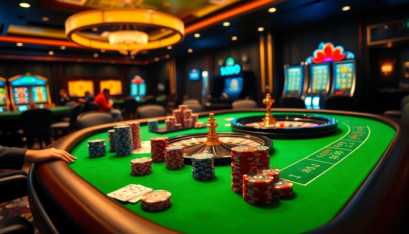 Gamblers enjoying the excitement of SODO66 at a luxurious casino table.