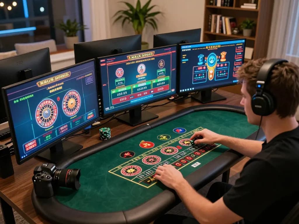 Engaged player at home using sc88 to place bets on live dealer games