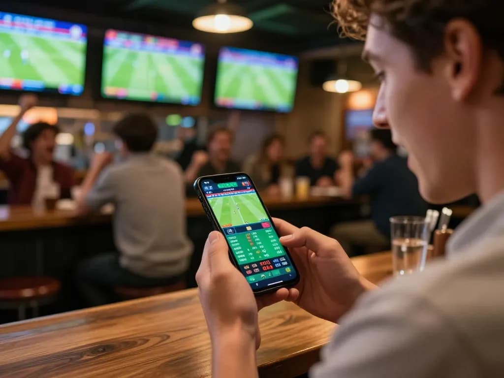 Excited sports fan placing a live bet on net88 during a thrilling game.