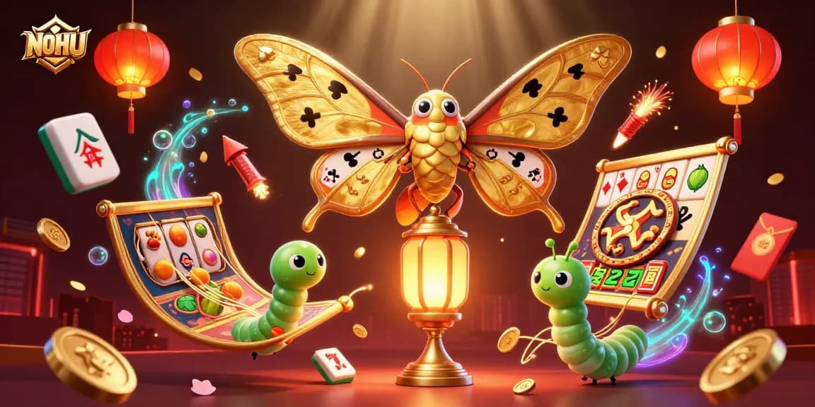 NOHU illuminates winning moments with vibrant colors and dynamic casino elements in a 3D illustration.