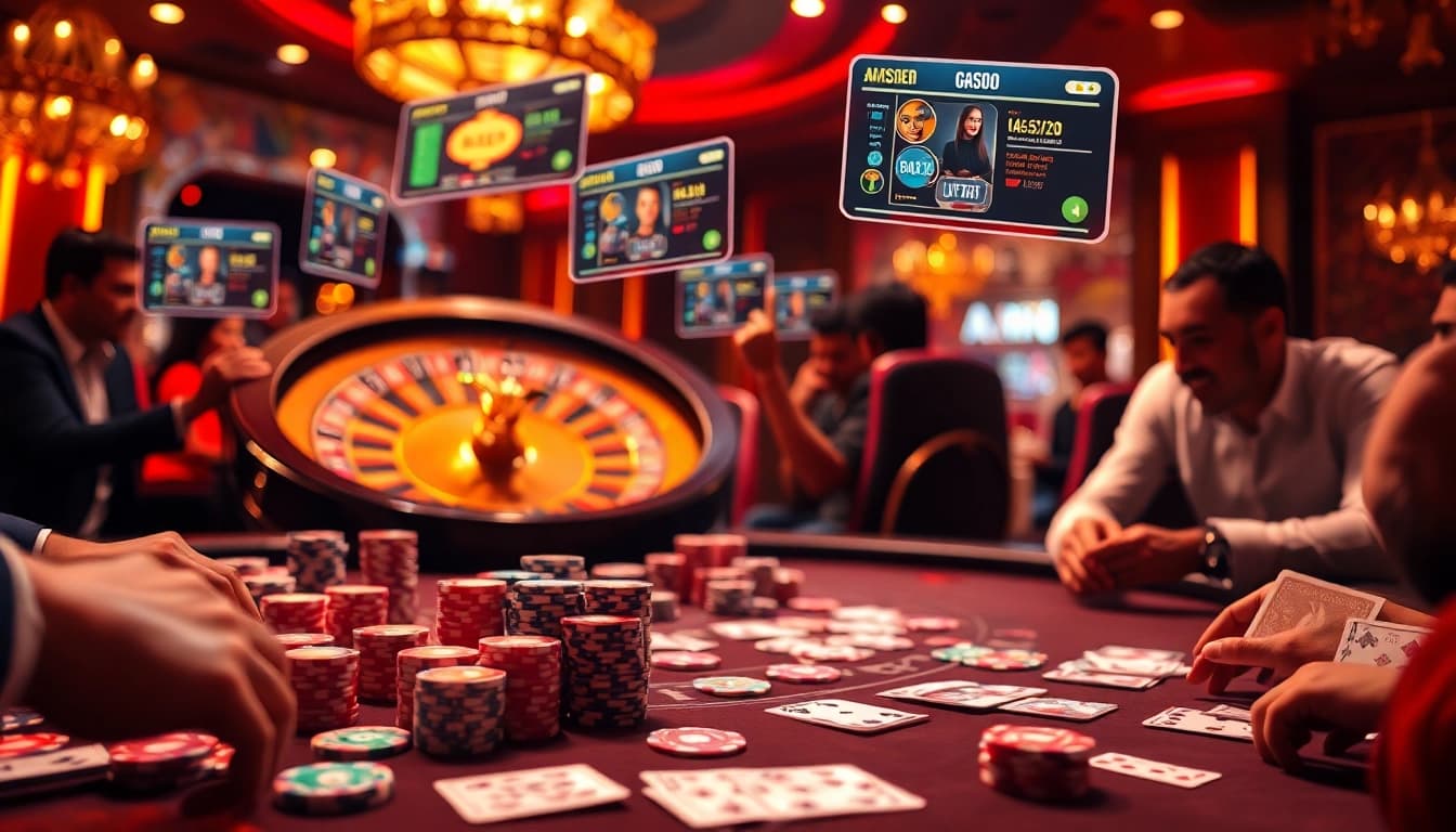 Gambling excitement at https://ga888v.net/ featuring poker chips, cards, and thrilling roulette action.