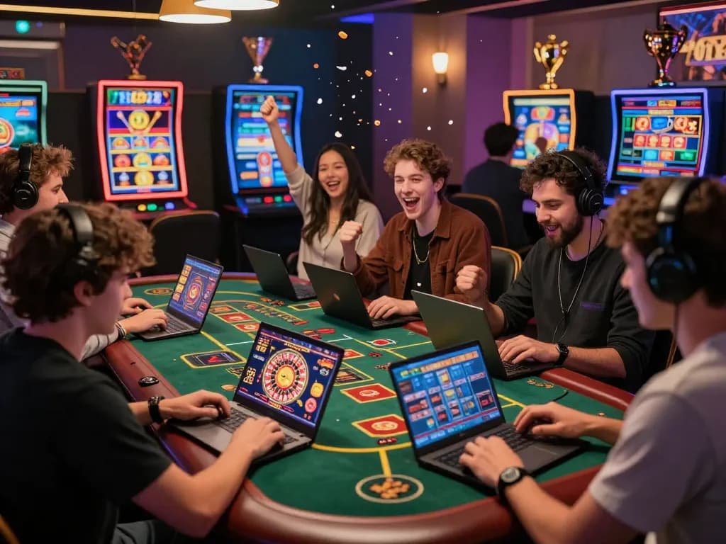 Exciting players enjoying go88's diverse online gaming experience with live casino games and vibrant decor.