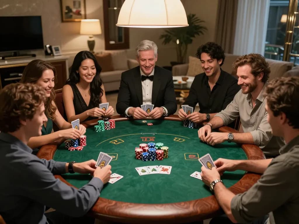 Enjoying a friendly poker game at home while using tg88 for strategic engagement.