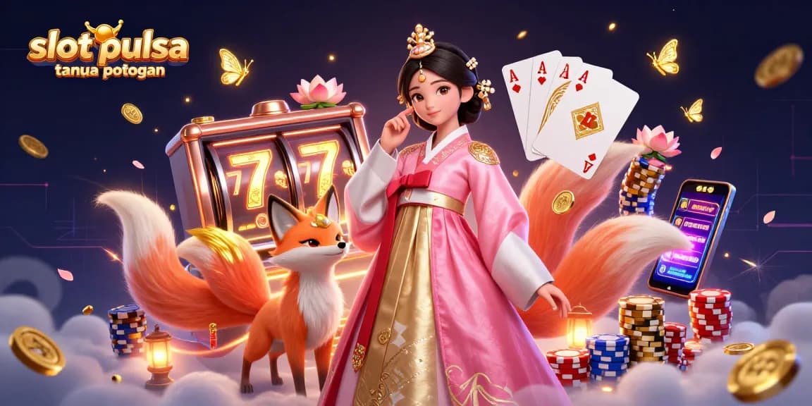 Experience excitement with slot pulsa tanpa potongan, highlighting vibrant gaming elements in a dynamic casino scene.