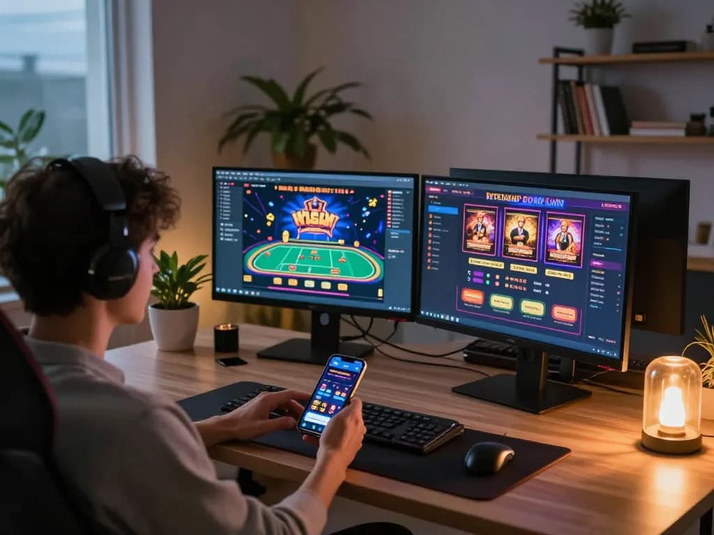 Engaging in dynamic online casino gameplay with dinamit4d displayed on multiple screens.
