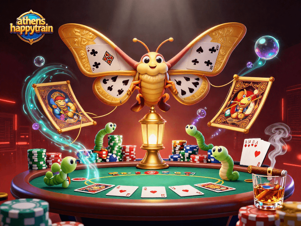 Win big with athenshappytrain's vibrant poker scene featuring unique casino elements.