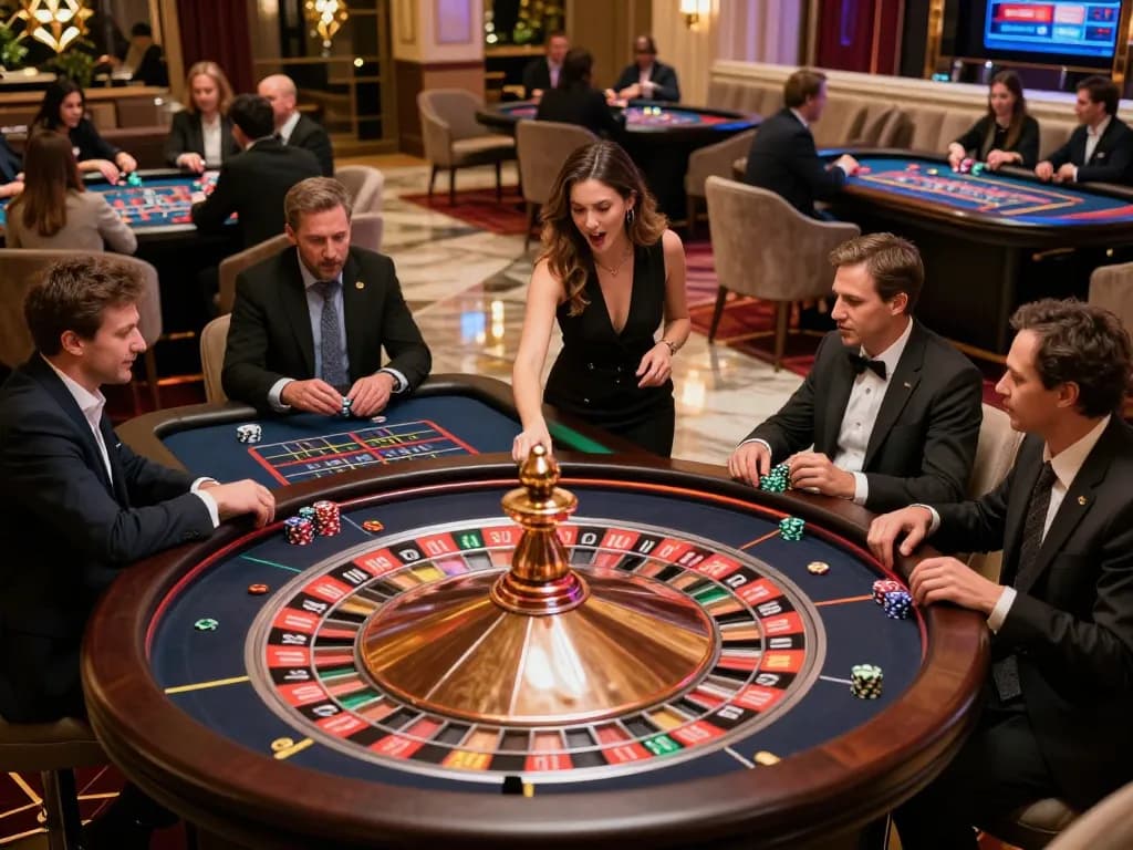 Players enjoying roulette at trang chủ shbet with vibrant atmosphere and stylish decor.