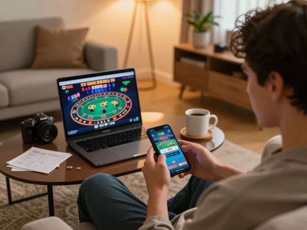 C168 app displayed on smartphone as user enjoys online gambling in a cozy living room setting.