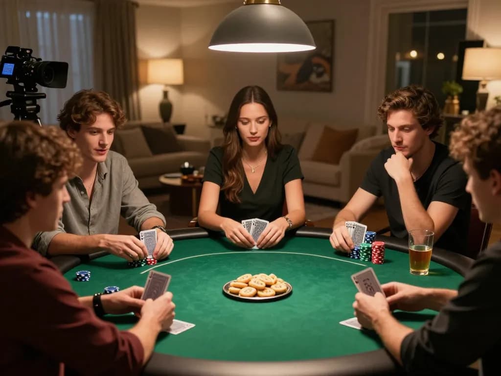 Players enjoying a lively poker game night with SC88 chips and cards in hand