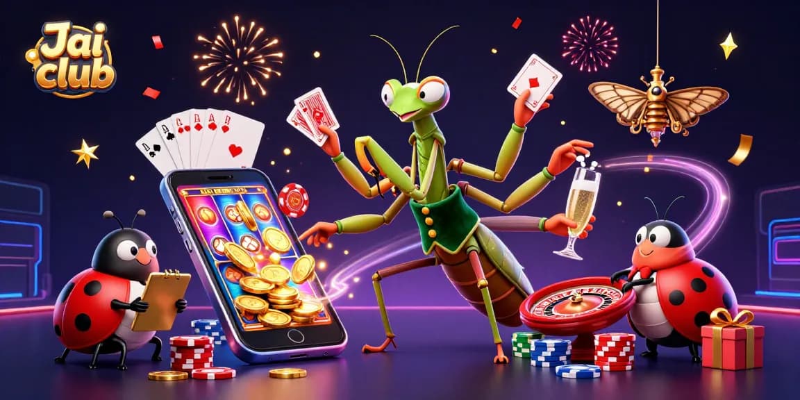 Play exciting games at Jai club, showcasing a vibrant casino scene with colorful elements and characters.
