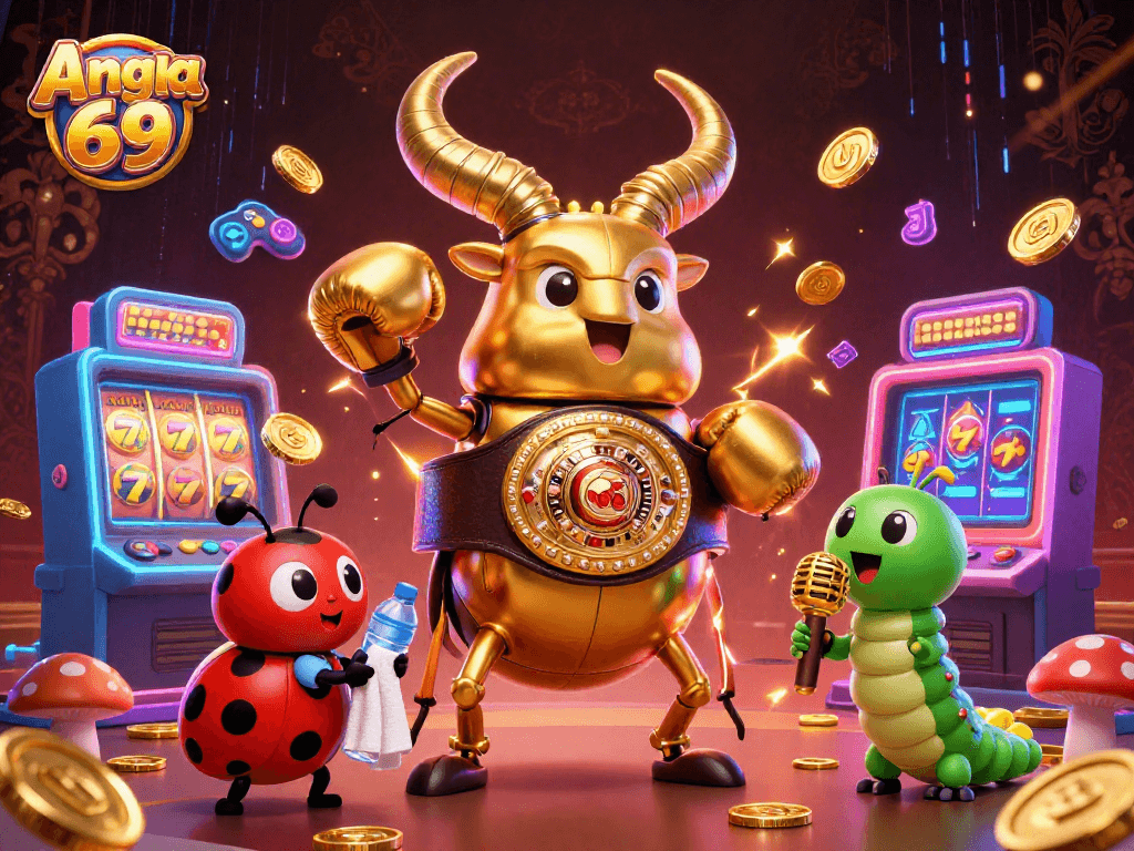 Experience the excitement of Angka 69 casino games with dynamic 3D characters and vibrant slot elements.