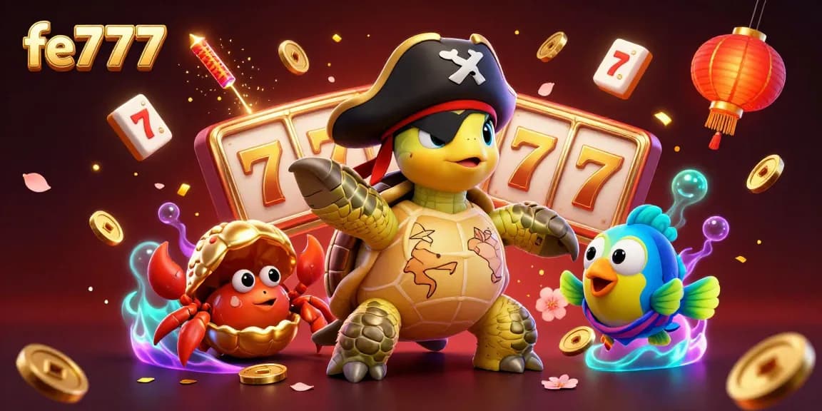 Rasakan kegembiraan dengan ilustrasi kasino bertema bajak laut 3D yang vibrant dari fe777 yang menampilkan elemen slot dinamis dan fitur bawah laut.