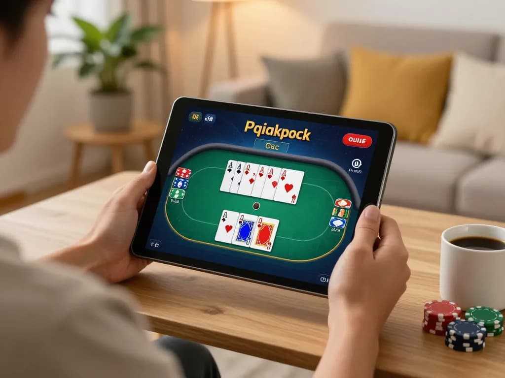 Player engaging in online gambling on RR88 app in a cozy living room.