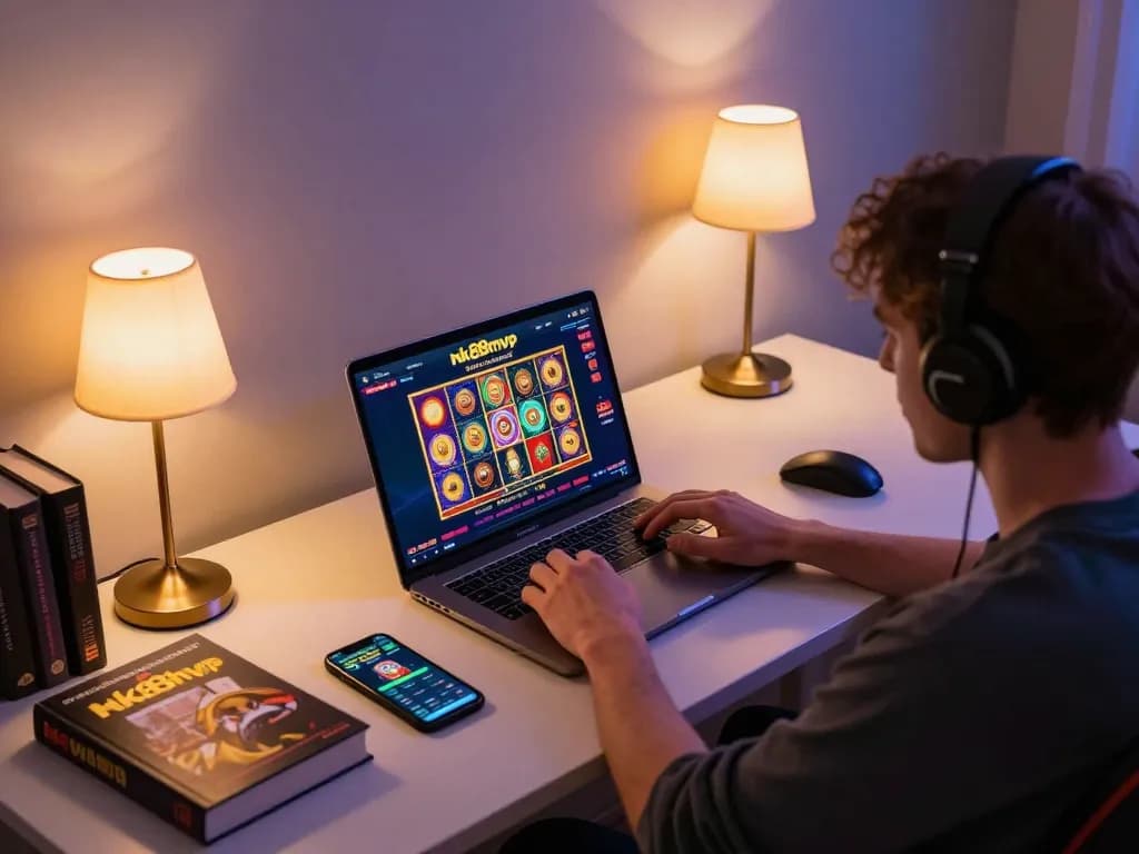 Engaging moment of excitement on the nk88mvp online casino platform while gaming remotely