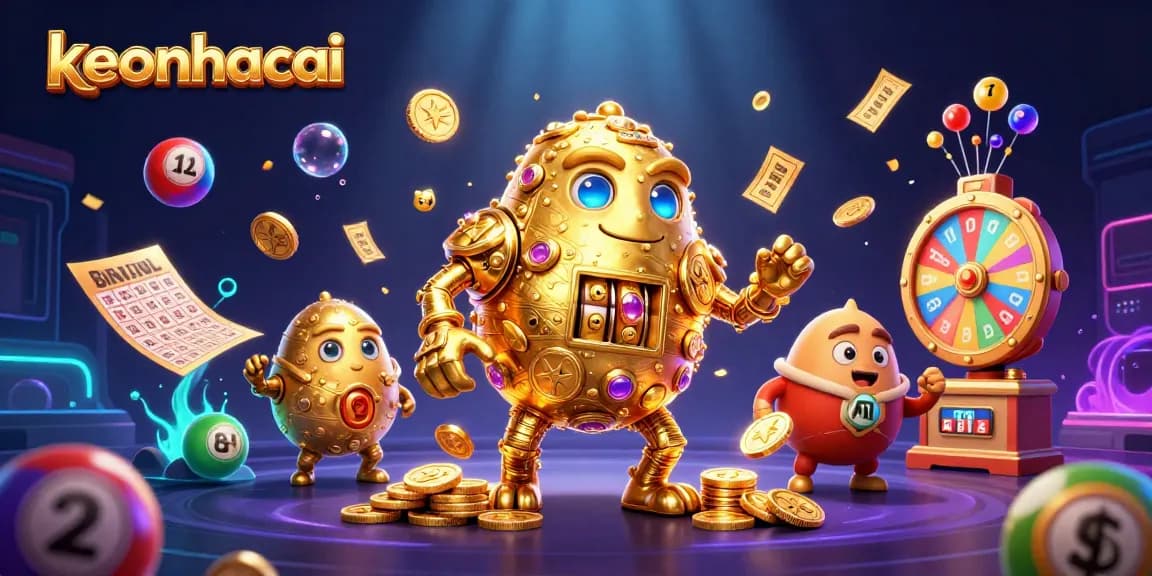 Experience the thrilling keonhacai action with the golden golem and vibrant gaming elements.