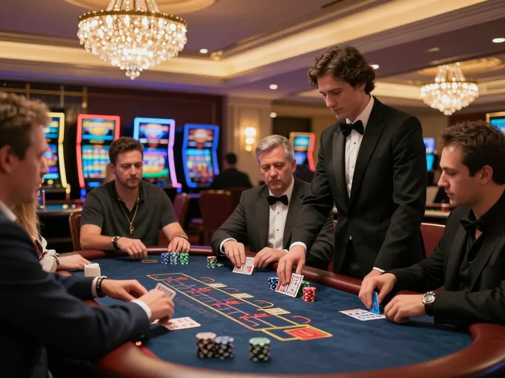 Players at ta88 engage in an exciting blackjack game with a dealer and vibrant atmosphere.
