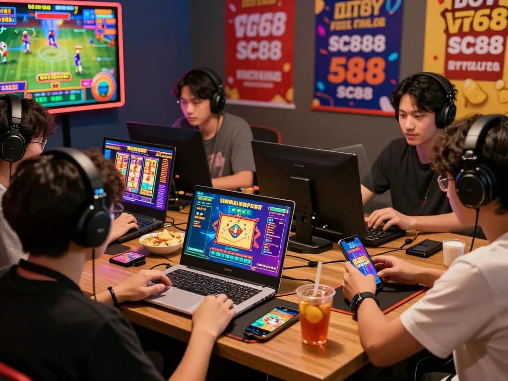 Engaged players enjoying games at SC88 platform, showcasing vibrant graphics and excitement.