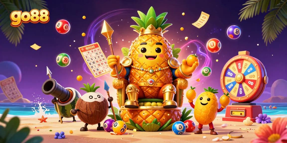 Engage in the vibrant world of go88 with the golden pineapple king and dynamic casino elements.