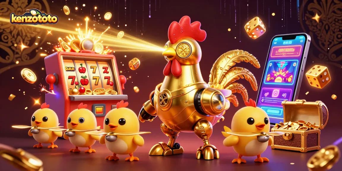 Experience kenzototo with a vibrant 3D illustration showcasing thrilling slot game excitement and dynamic characters.