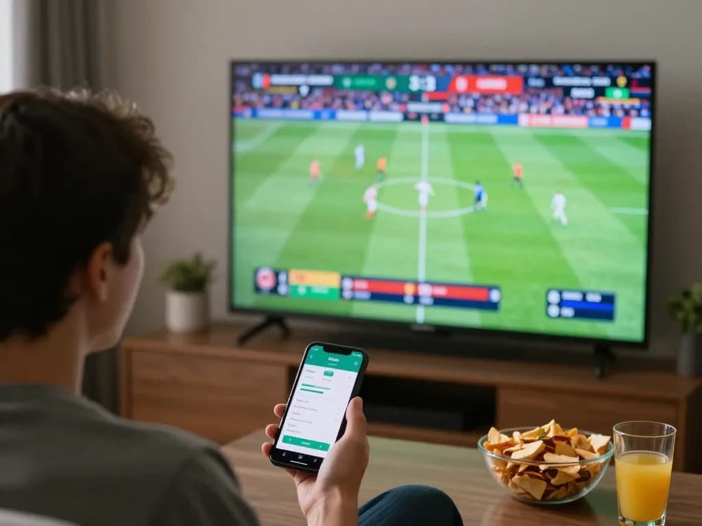 View of a person placing bets on the debet app while enjoying a live sports event