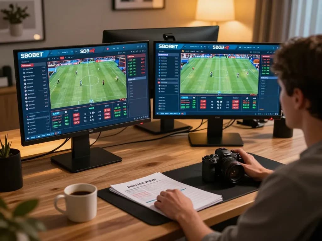 SBOBET user engaging with live sports betting interface, showcasing strategic betting actions.