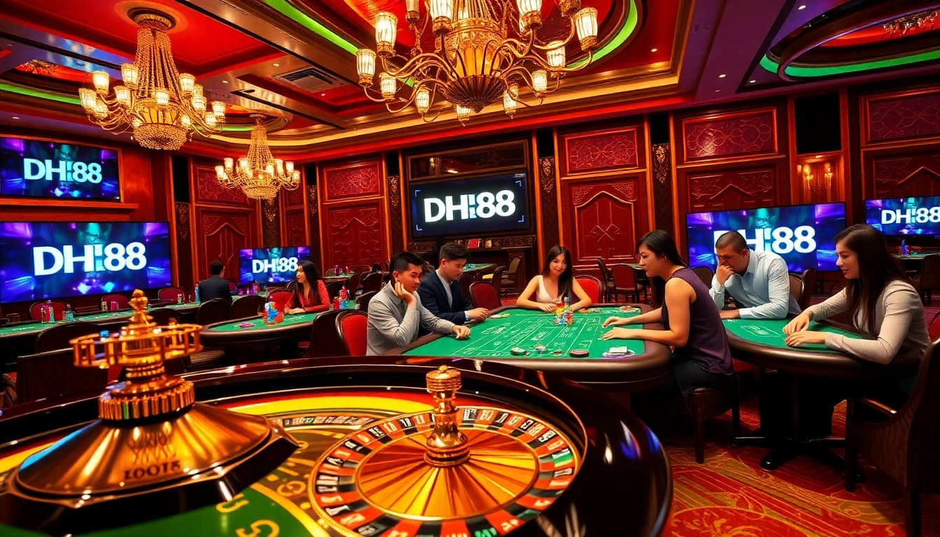Players engaging in casino games at DH88, showcasing excitement at the roulette table.