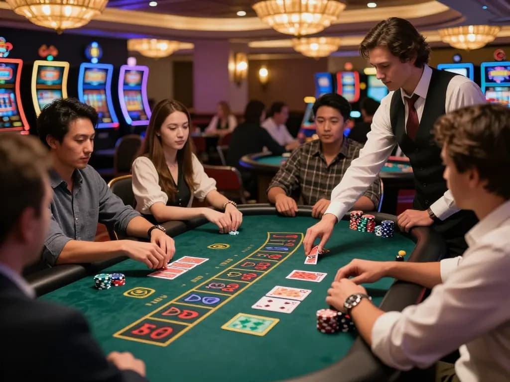KADAL778 players engaging in high-stakes blackjack gameplay with colorful chips on the table.