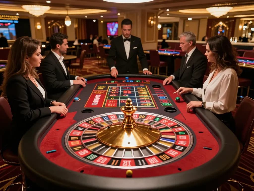 Players engaging in a thrilling roulette game at cm88seo, showcasing high stakes and luxury atmosphere
