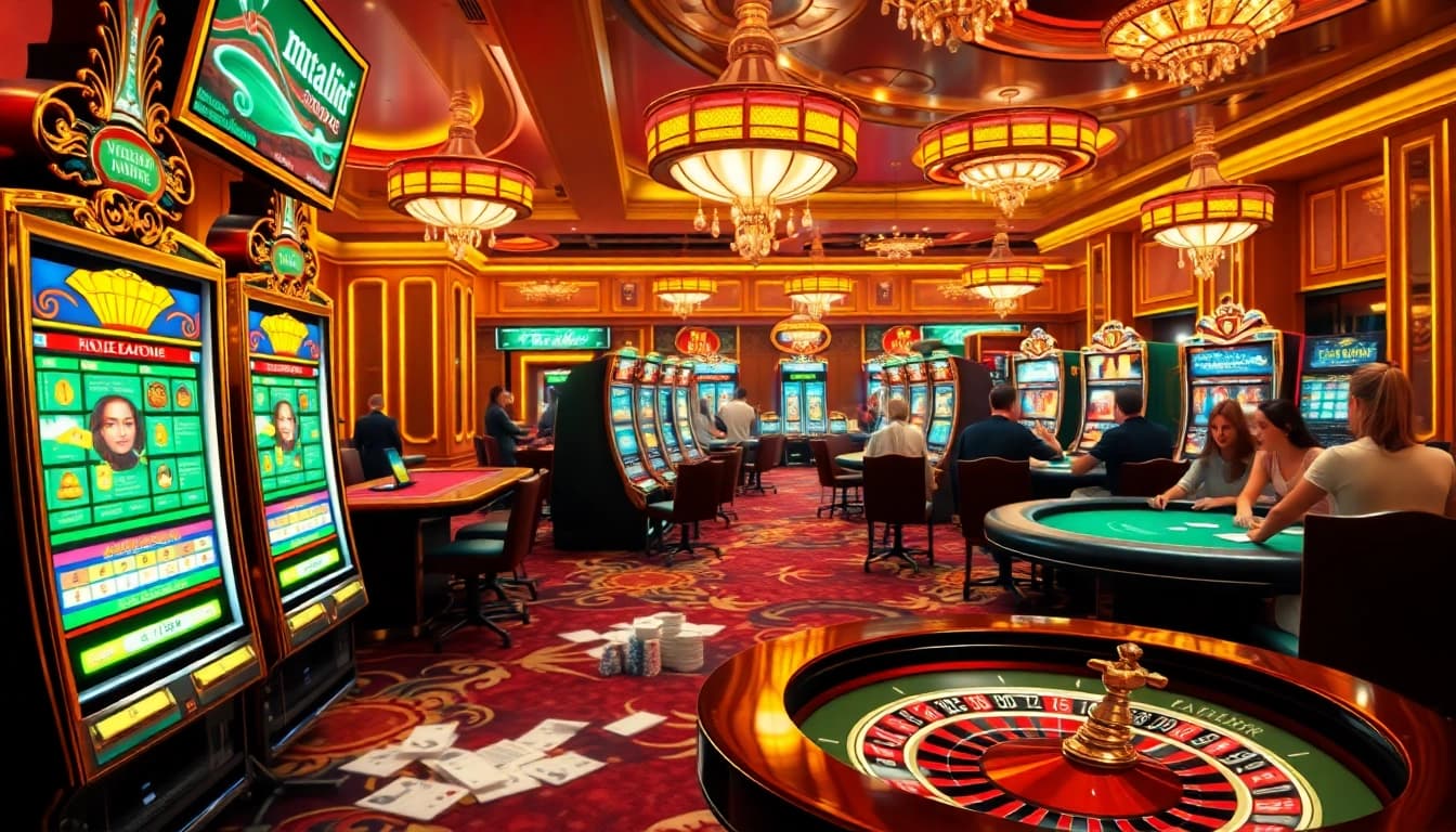 Experience the thrill of winning with 'slot gacor' at vibrant casino tables featuring elegant slot machines.