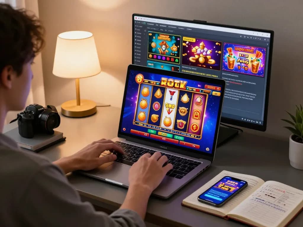 Terlibat dengan tawaran kredit percuma rm100 tanpa deposit sambil menikmati pengalaman permainan kasino dalam talian di komputer riba.