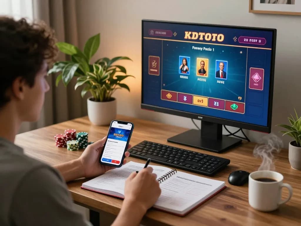 KDTOTO online player engaging in live dealer game with strategic notes and cozy atmosphere.