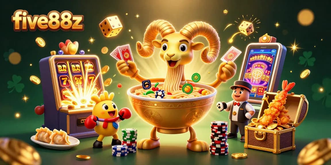 Experience excitement with five88z: a vibrant casino illustration featuring dynamic game elements.