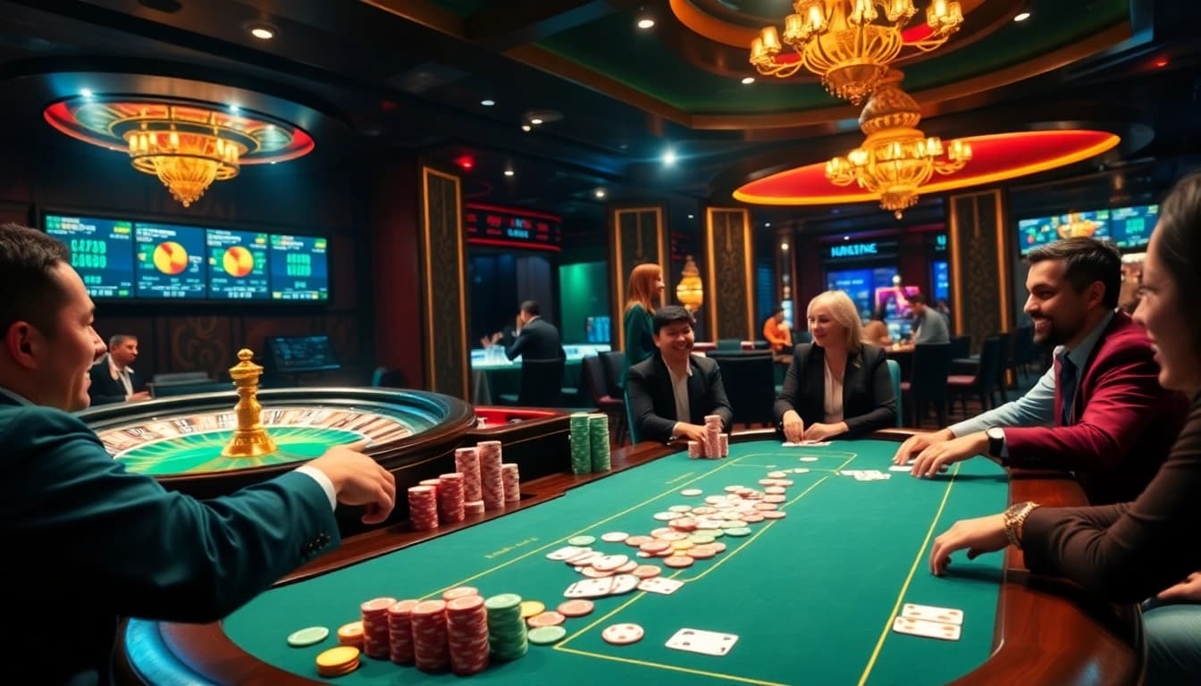 Engaging players at a poker table in a luxurious casino atmosphere, featuring bdtk66 my elements.