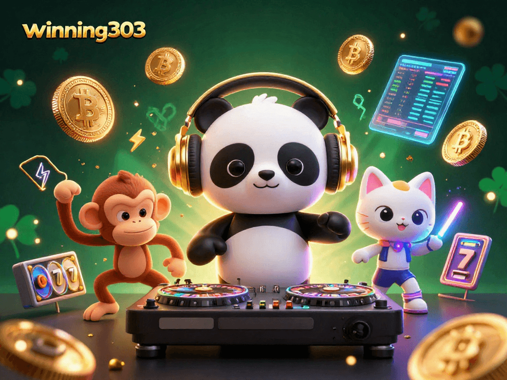 Winning303: Spin the reels with DJ Panda, breakdancing monkey, and glowing kitten!